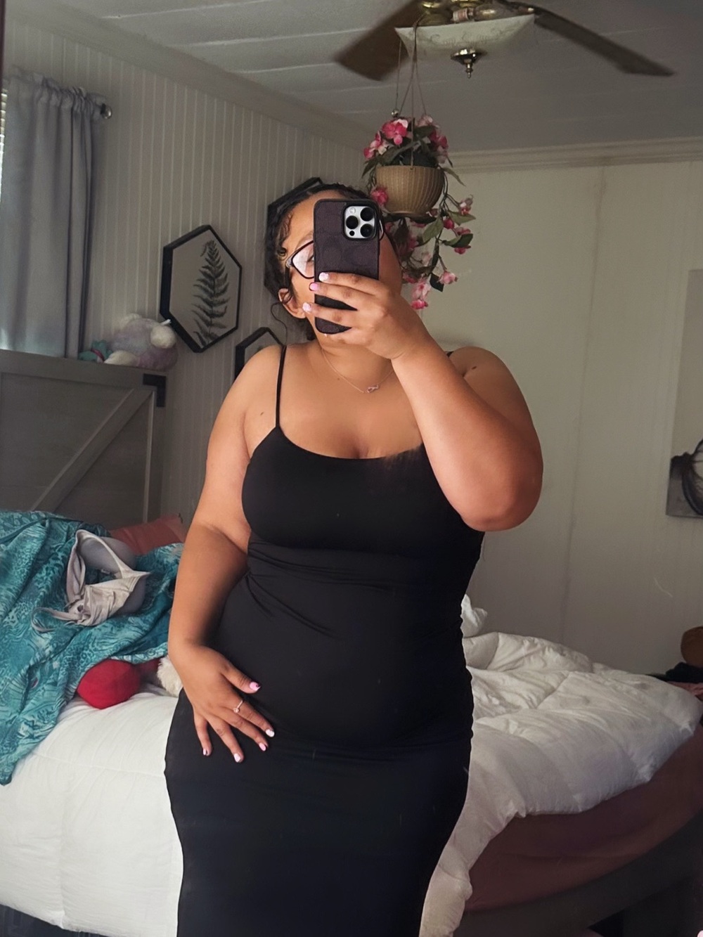 Black Midi Slip Dress with Spaghetti Straps